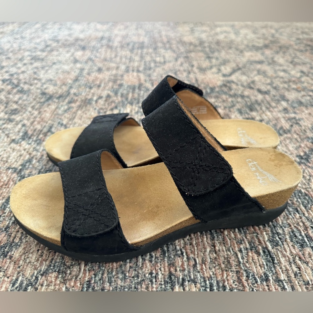 Dansko Black Suede Double-Strap Slide Sandals